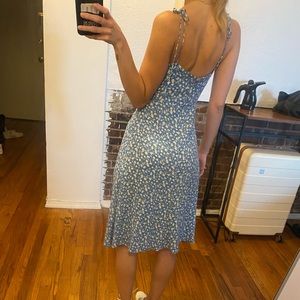 Reformation Peach dress, blue and white floral midi dress.